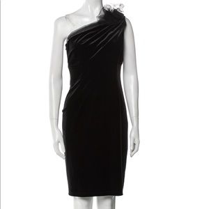 David Meister Black Velvet One Shoulder Cocktail Dress